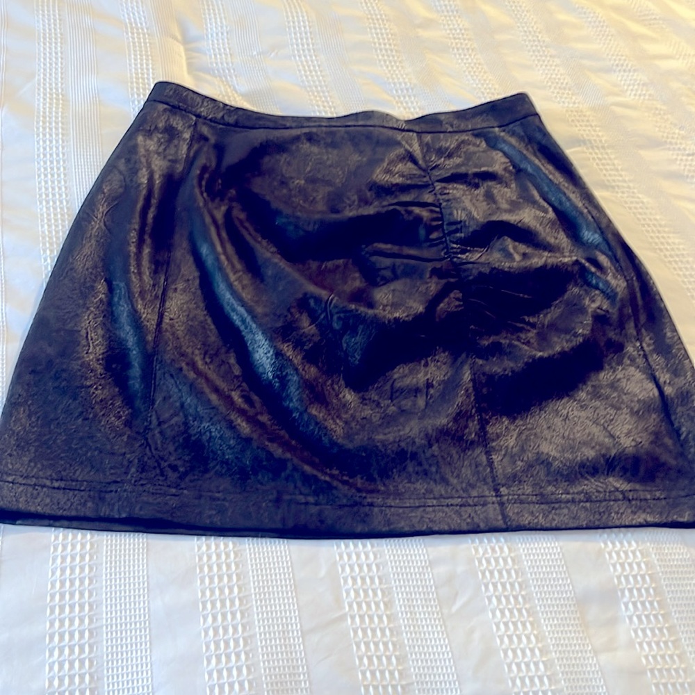 Free People Black Ruched Mini Skirt faux pleather SP